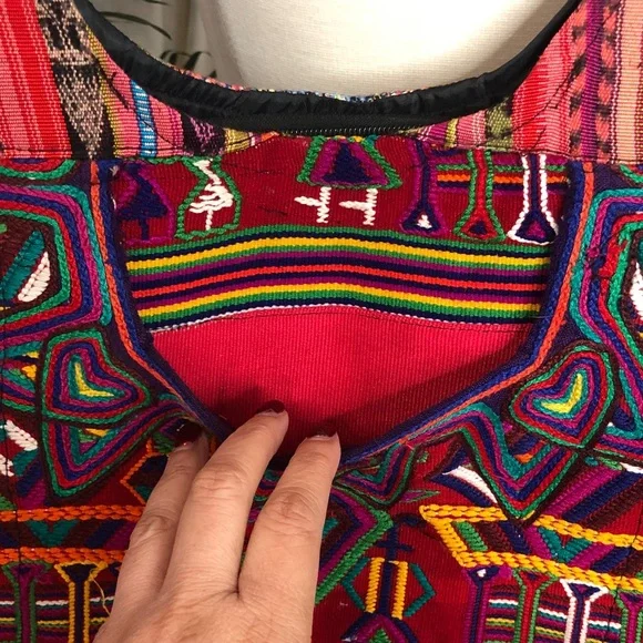 Guatemalan Colorful Geometric embroidery Tote Bag - Picture 8 of 15